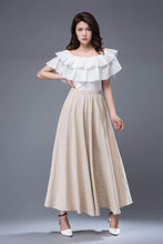 Load image into Gallery viewer, Beige maxi linen skirt, long linen skirt, womens linen skirt, ankle length skirt, maxi skirt, skirt with pockets, summer long skirt (C893)
