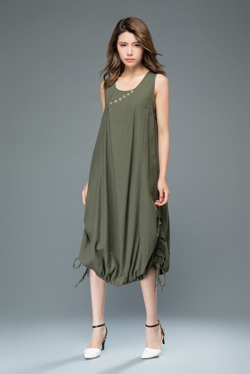Modern Loose Sleeveless Casual Dress with Drawstring Detail C930