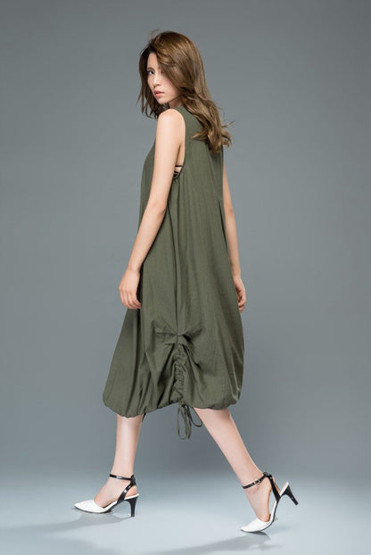 Modern Loose Sleeveless Casual Dress with Drawstring Detail C930