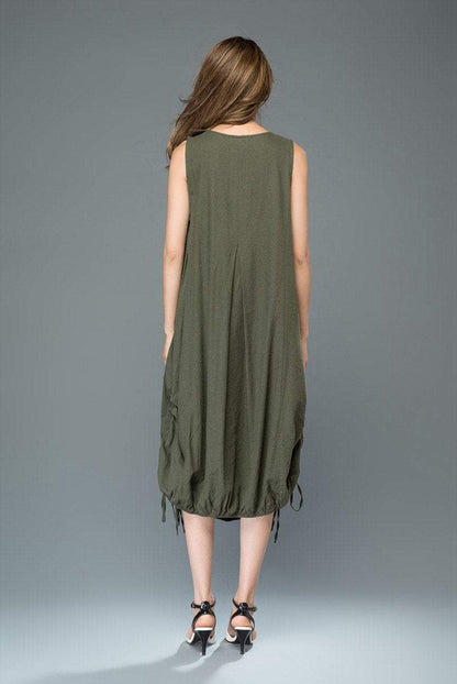 Modern Loose Sleeveless Casual Dress with Drawstring Detail C930