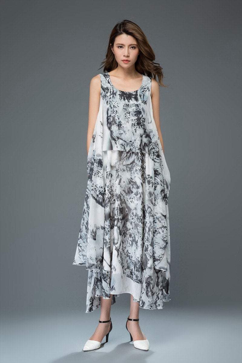 Swing printed summer chiffon dress C903