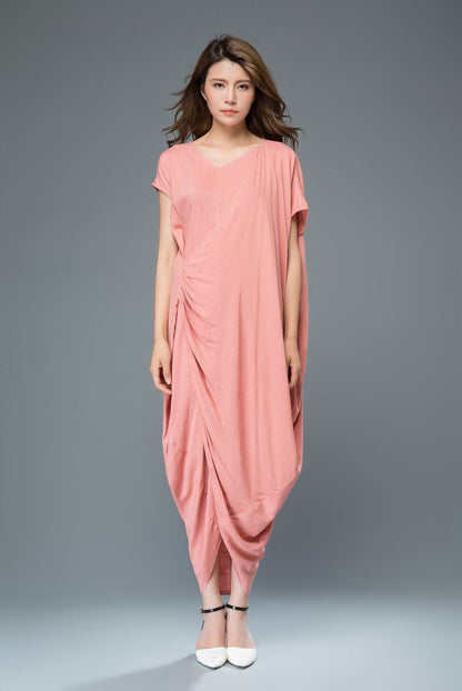 linen dress, Maxi dress, Pink dress, womens dresses, loose dress, summer dress, linen long dress, linen dress, Asymmetrical dress C919