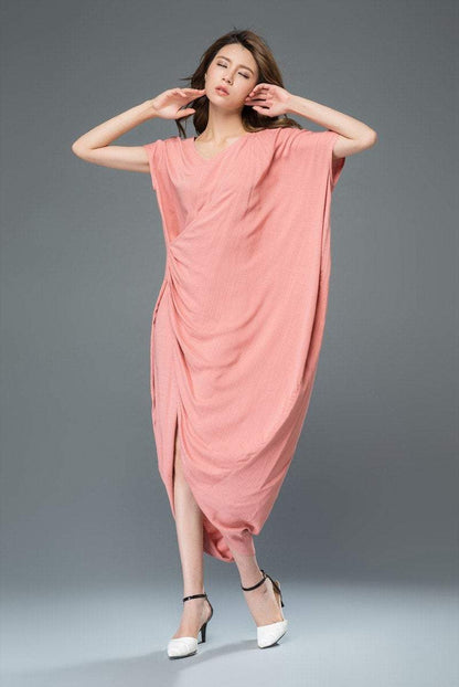 linen dress, Maxi dress, Pink dress, womens dresses, loose dress, summer dress, linen long dress, linen dress, Asymmetrical dress C919