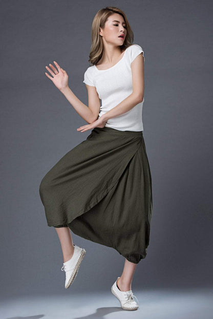 Midi Harem pants, Linen pants, harem pants women, green harem pants, loose pants, womens pants, wide leg pants, plus size pants C855