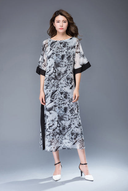 Casual print chiffon maxi dress C942