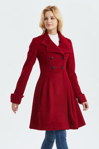 Women Winter Red Wool Coat C1329