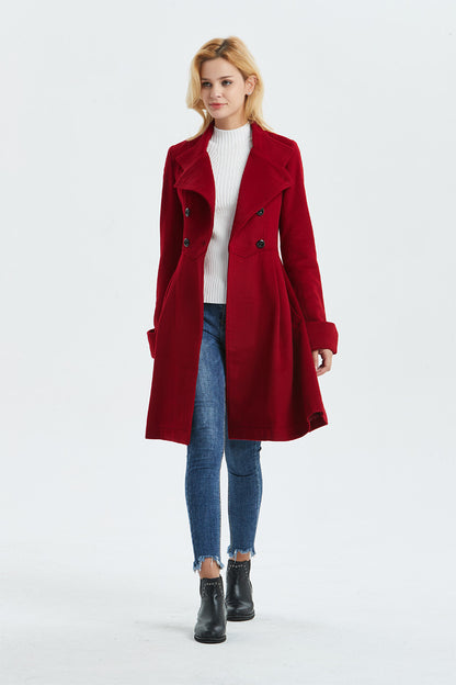 Red double breasted winter wool jacket C4422