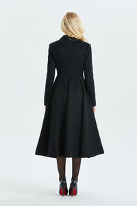 Women's black wool maxi coat C1338