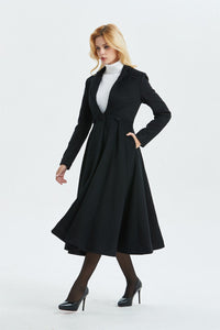 Women's Long Black Wool Coat C1338