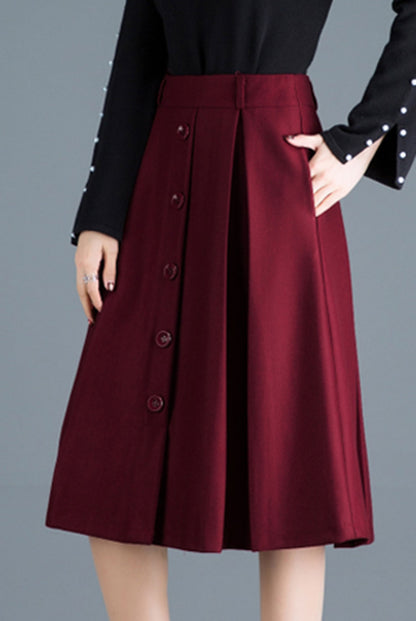Retro Camel Button Front wool skirt, Wool Midi Skirt C252001